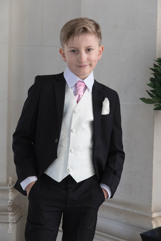 Boys Black & Ivory Suit with Baby Pink Cravat - Roland